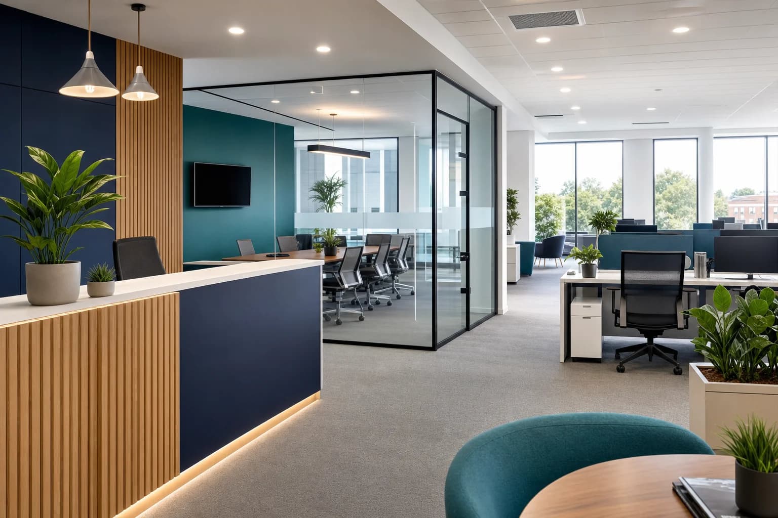 Professionally cleaned modern commercial office reception